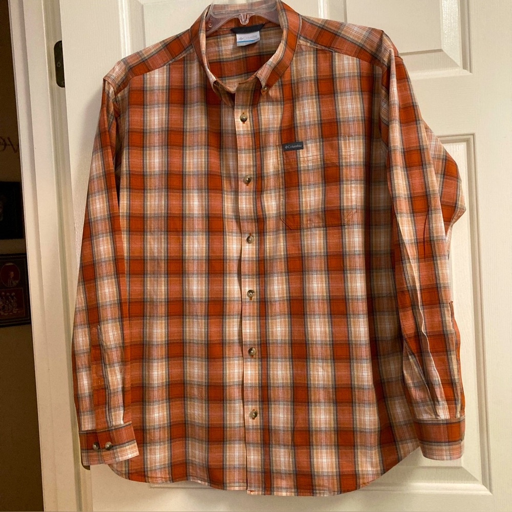Columbia Rapid Rivers II Shirt Mens XL Warm Copper Plaid long sleeve button down